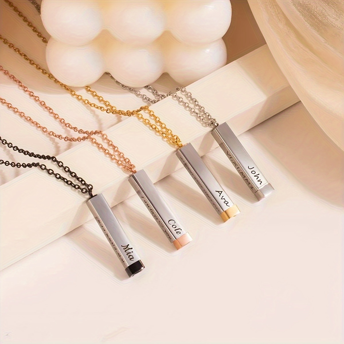 Customizable Square Column Necklace, Engravable Gift